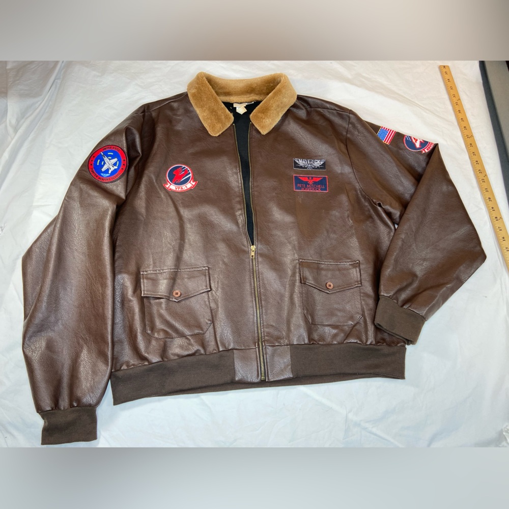 Halloween Costume Top Gun Brown pLeather Bomber Jacket Maverick XXL